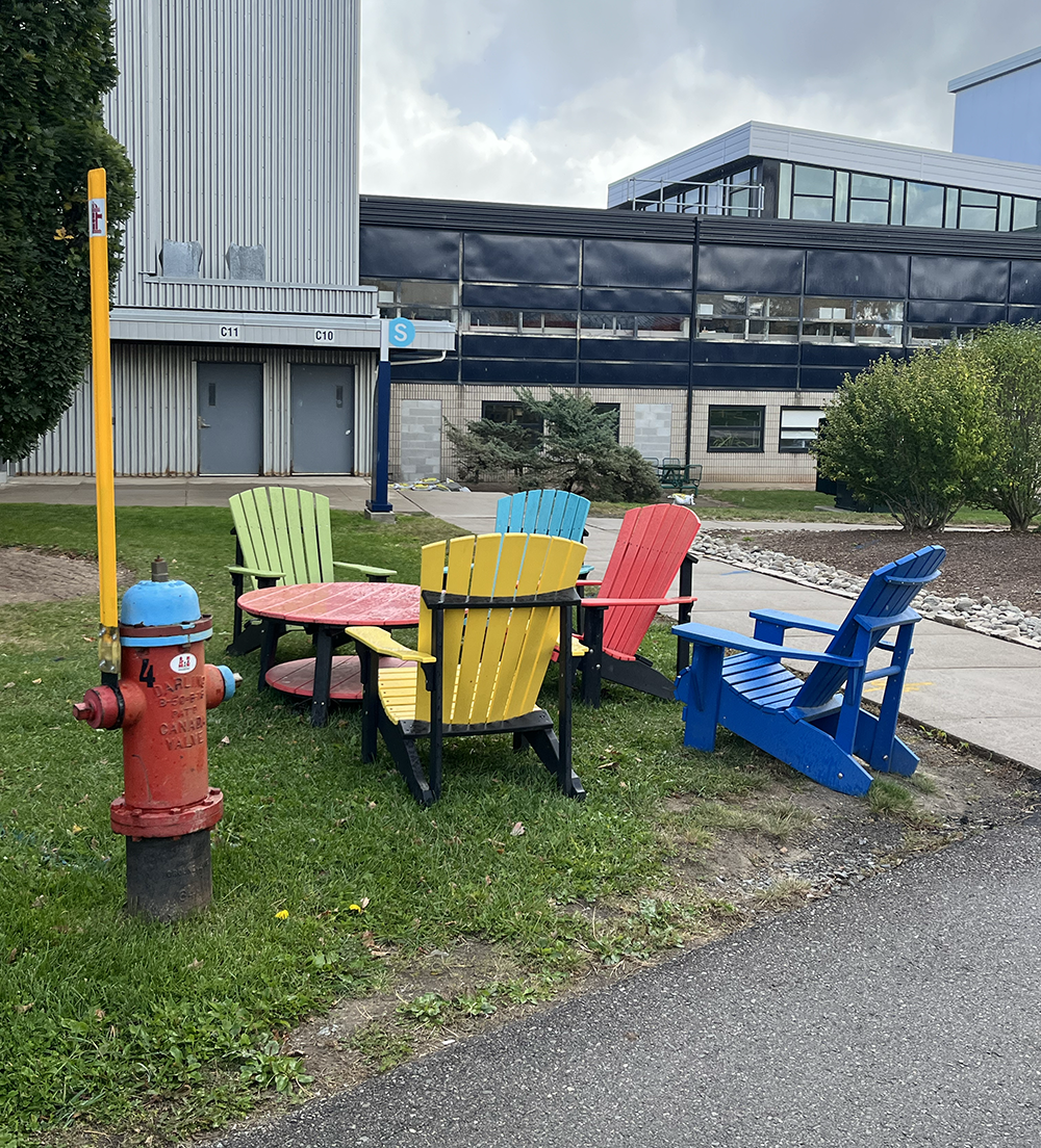 Sheridan College, colorful chairs for people to relax