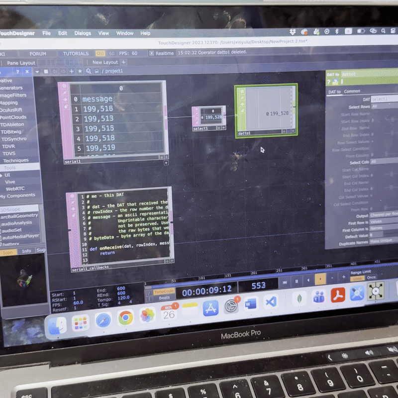 Showing the TouchDesigner dynamically of how detect data through sensors.