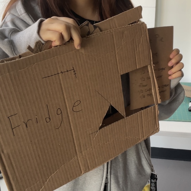 When the user opens the smart fridge, it can show users what ingredients are needed for making an aplle pie by showing the recipe, it can also show the ingredients' expiry alerts. It is helpful by communicating with users by giving suggestions and guide the next steps.